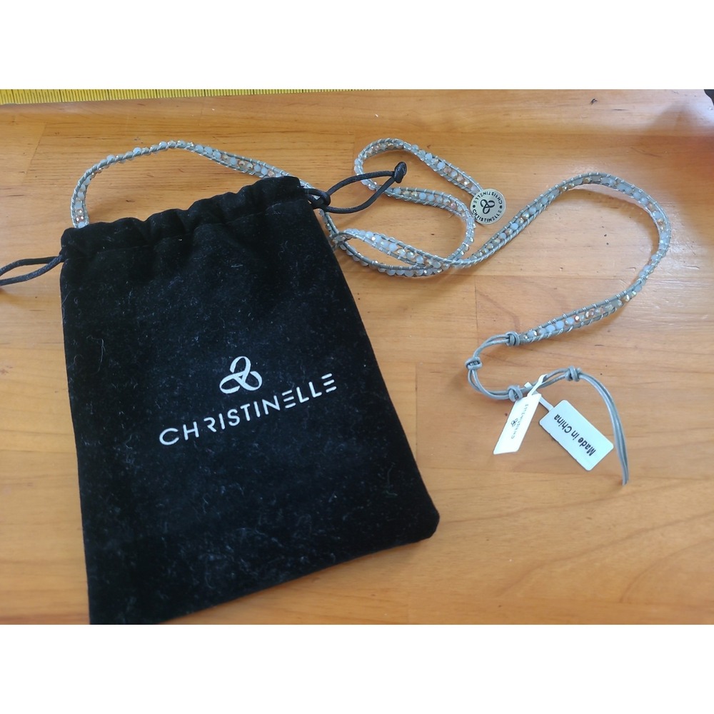CHRISTINELLE Gray Crystal Wrap Bracelet Necklace NWT w Pouch Boho - Picture 11 of 11
